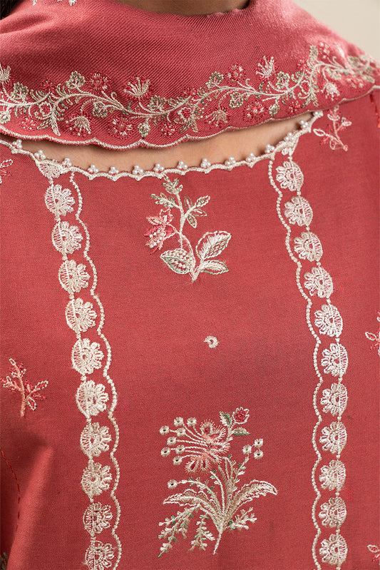 3 PIECE EMBROIDERED KHADDAR SUIT-CORAL GLEAM (UNSTITCHED)
