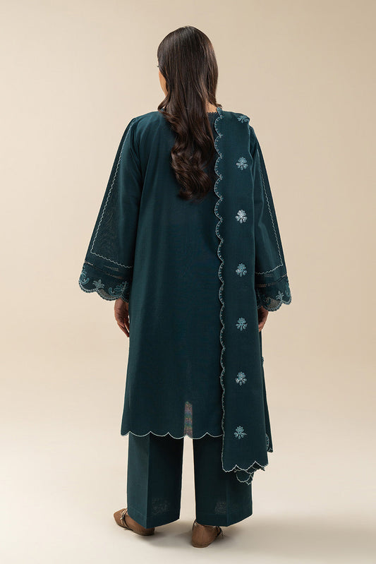 3 PIECE EMBROIDERED SLUB KHADDAR SUIT-OXFORD BLUE (UNSTITCHED)