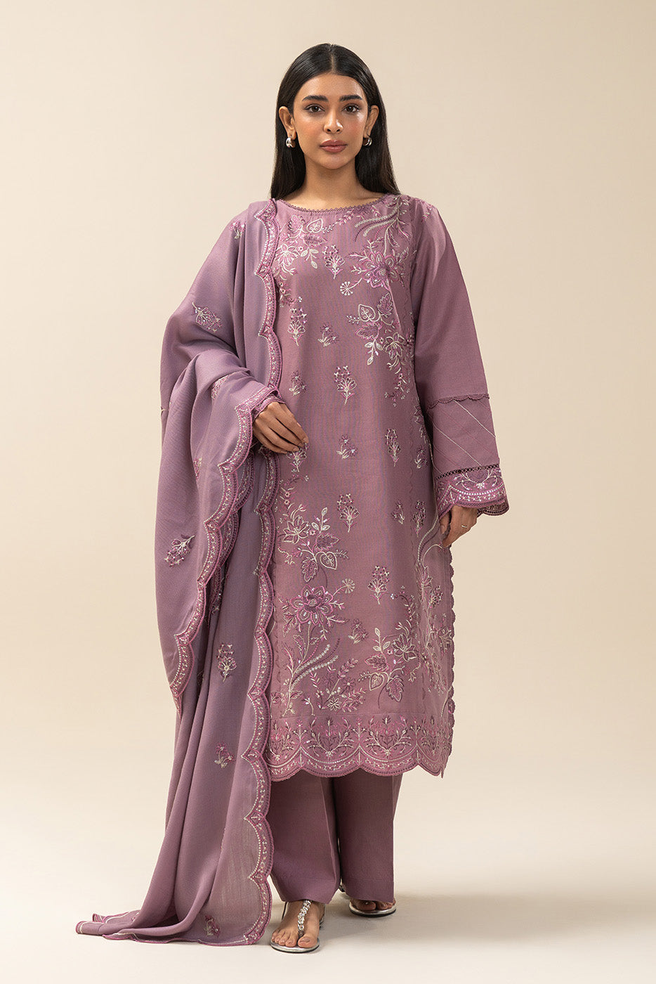3 PIECE EMBROIDERED SLUB KHADDAR SUIT-MISTY ROSE (UNSTITCHED)