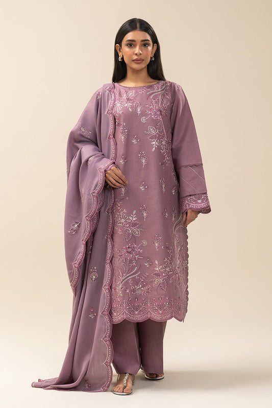 3 PIECE EMBROIDERED SLUB KHADDAR SUIT-MISTY ROSE (UNSTITCHED)