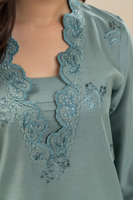 3 PIECE EMBROIDERED SLUB KHADDAR SUIT-MYSTIC MINT (UNSTITCHED)