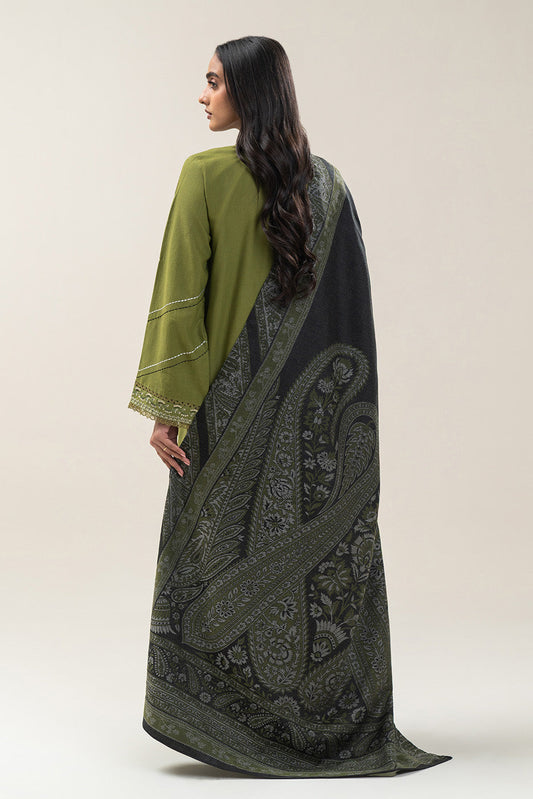 3 PIECE EMBROIDERED SLUB KHADDAR SUIT-TRIBAL GREEN (UNSTITCHED)