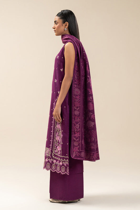 3 PIECE EMBROIDERED SLUB KHADDAR SUIT-TYRIAN PURPLE (UNSTITCHED)