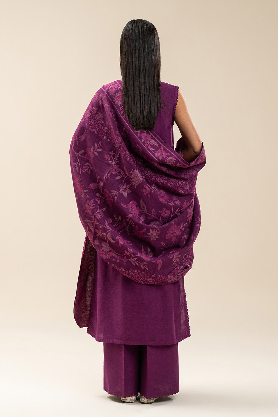 3 PIECE EMBROIDERED SLUB KHADDAR SUIT-TYRIAN PURPLE (UNSTITCHED)