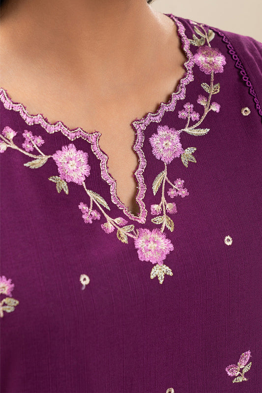 3 PIECE EMBROIDERED SLUB KHADDAR SUIT-TYRIAN PURPLE (UNSTITCHED)