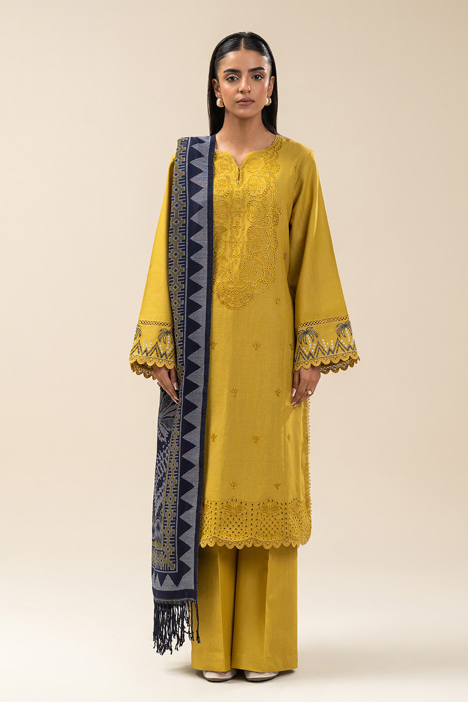 3 PIECE EMBROIDERED SLUB KHADDAR SUIT-MEDALLION BLISS (UNSTITCHED)