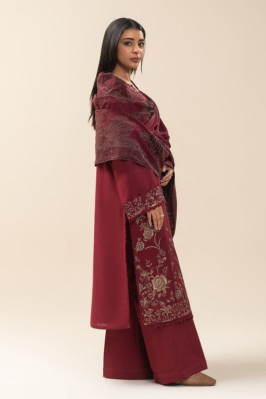3 PIECE EMBROIDERED SLUB KHADDAR SUIT-JAPANESE MAPLE (UNSTITCHED)
