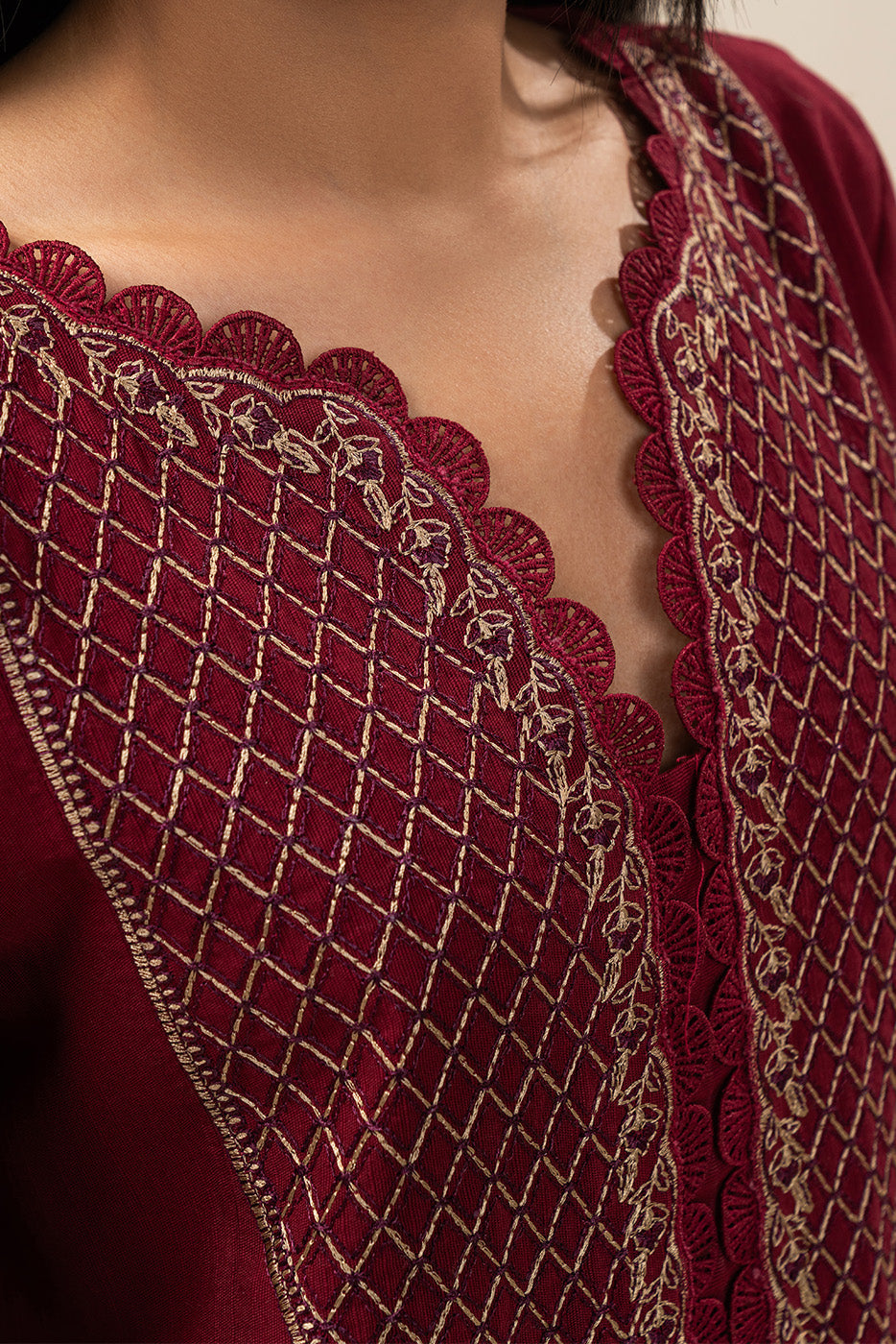 3 PIECE EMBROIDERED SLUB KHADDAR SUIT-JAPANESE MAPLE (UNSTITCHED)