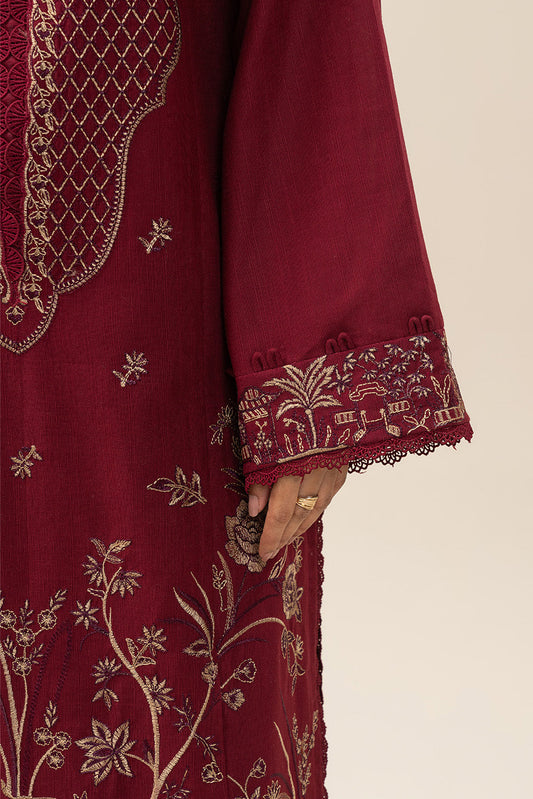 3 PIECE EMBROIDERED SLUB KHADDAR SUIT-JAPANESE MAPLE (UNSTITCHED)