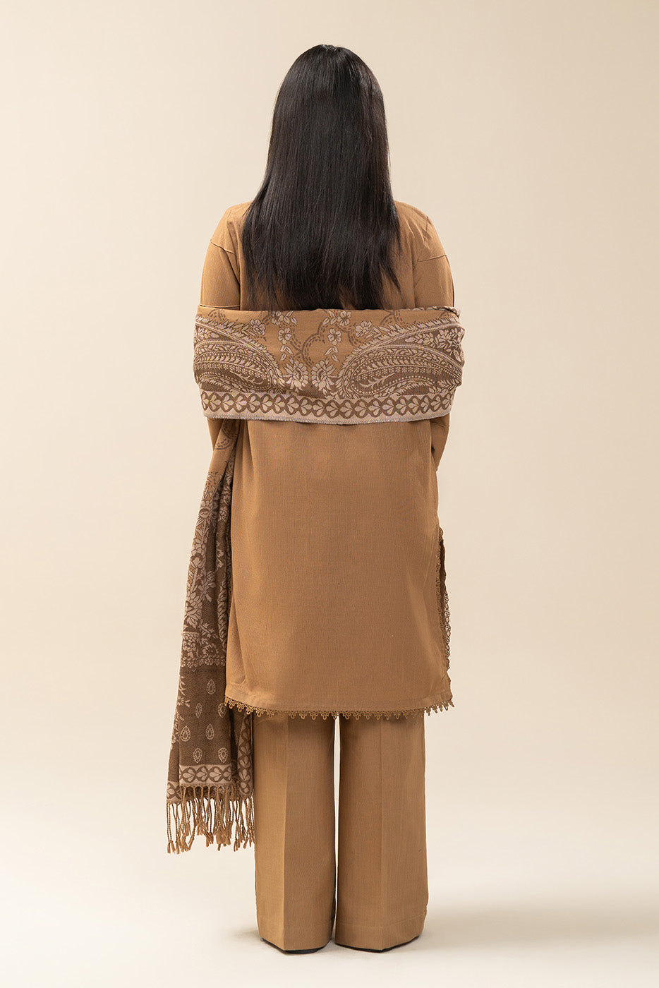 3 PIECE EMBROIDERED SLUB KHADDAR SUIT-FAWN FROST (UNSTITCHED)