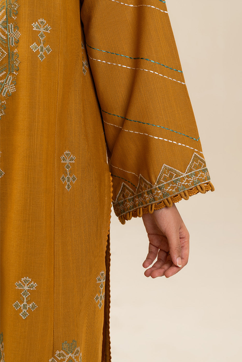 3 PIECE EMBROIDERED SLUB KHADDAR SUIT-AMBER BLISS (UNSTITCHED)