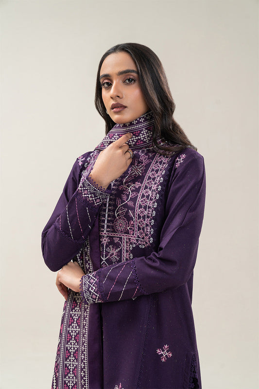 3 PIECE EMBROIDERED SLUB KHADDAR SUIT-SANGRIA MUSK (UNSTITCHED)
