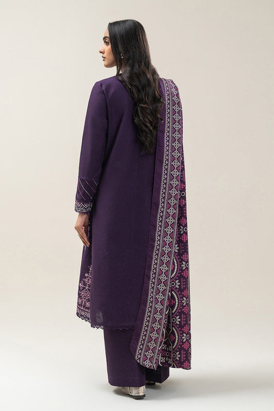 3 PIECE EMBROIDERED SLUB KHADDAR SUIT-SANGRIA MUSK (UNSTITCHED)
