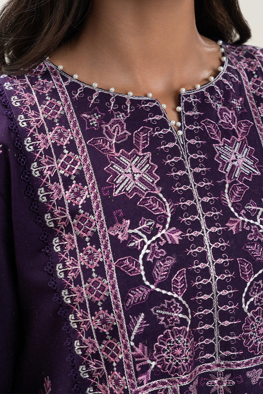 3 PIECE EMBROIDERED SLUB KHADDAR SUIT-SANGRIA MUSK (UNSTITCHED)