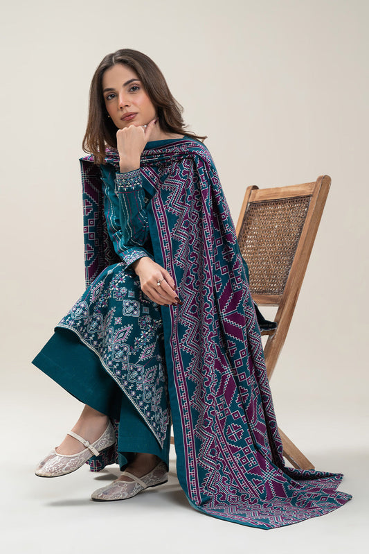 3 PIECE EMBROIDERED MULTI NAPS SUIT-IZNIK TEAL (UNSTITCHED)