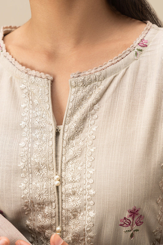 3 PIECE EMBROIDERED SLUB KHADDAR SUIT-BEIGE ALLURE (UNSTITCHED)