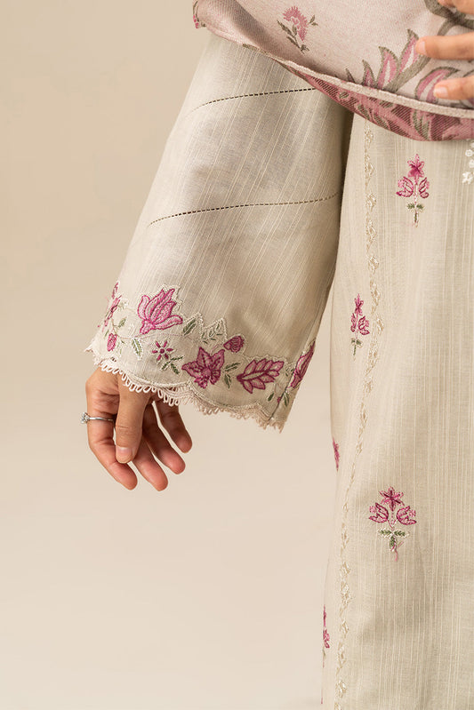 3 PIECE EMBROIDERED SLUB KHADDAR SUIT-BEIGE ALLURE (UNSTITCHED)