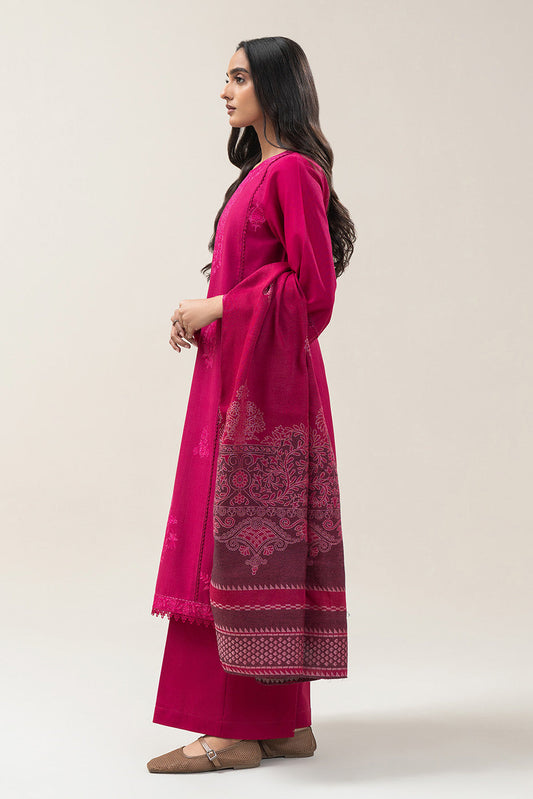 3 PIECE EMBROIDERED SLUB KHADDAR SUIT-DEEP FUSCIA (UNSTITCHED)