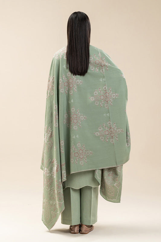 3 PIECE EMBROIDERED SLUB KHADDAR SUIT-MINT LUSH (UNSTITCHED)