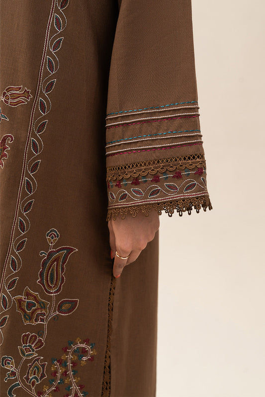 3 PIECE EMBROIDERED SLUB KHADDAR SUIT-SEPIA VERVE (UNSTITCHED)