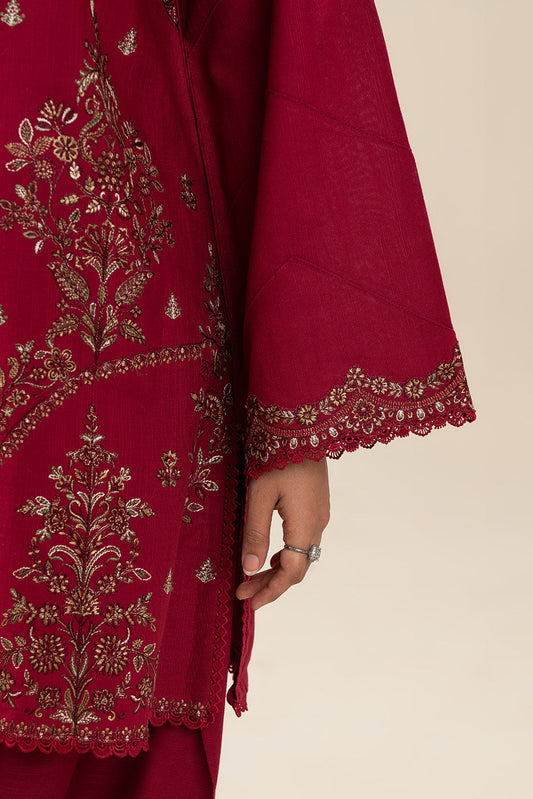 3 PIECE EMBROIDERED SLUB KHADDAR SUIT-POMPEIAN PASSION (UNSTITCHED)