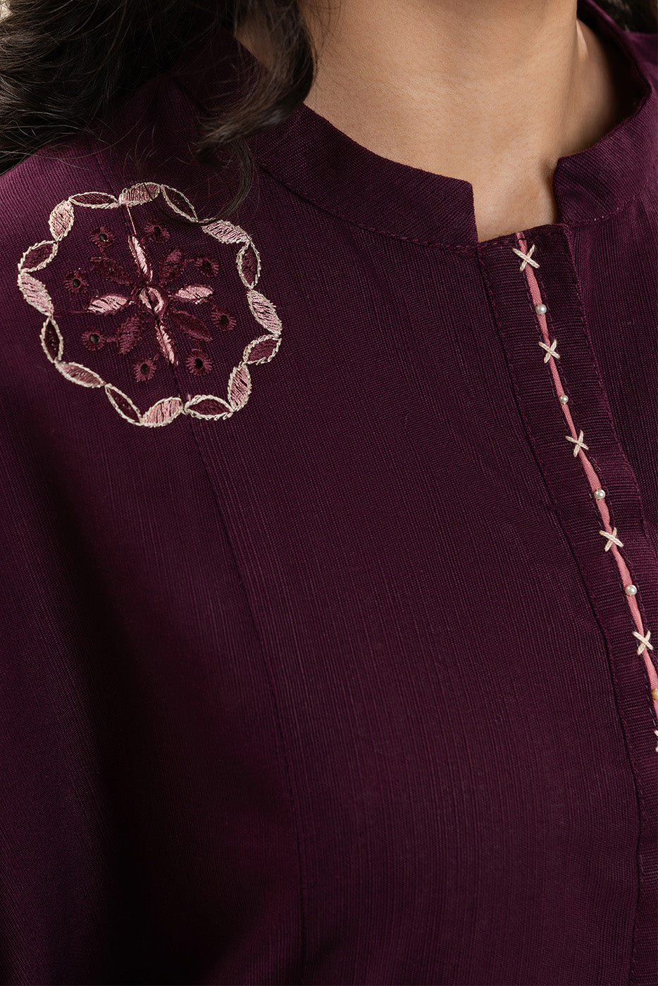 2 PIECE EMBROIDERED SLUB KHADDAR SUIT-MULBERRY MAZE (UNSTITCHED)