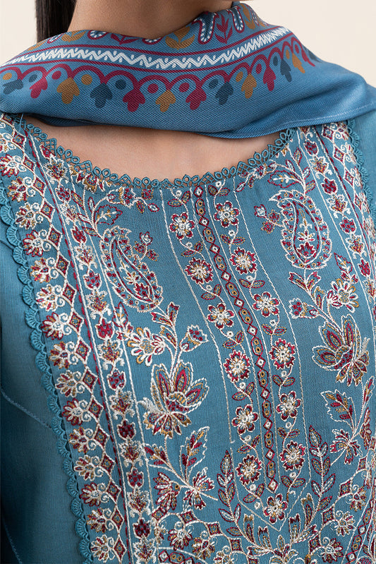 3 PIECE EMBROIDERED SLUB KHADDAR SUIT-SOFT ROUGE