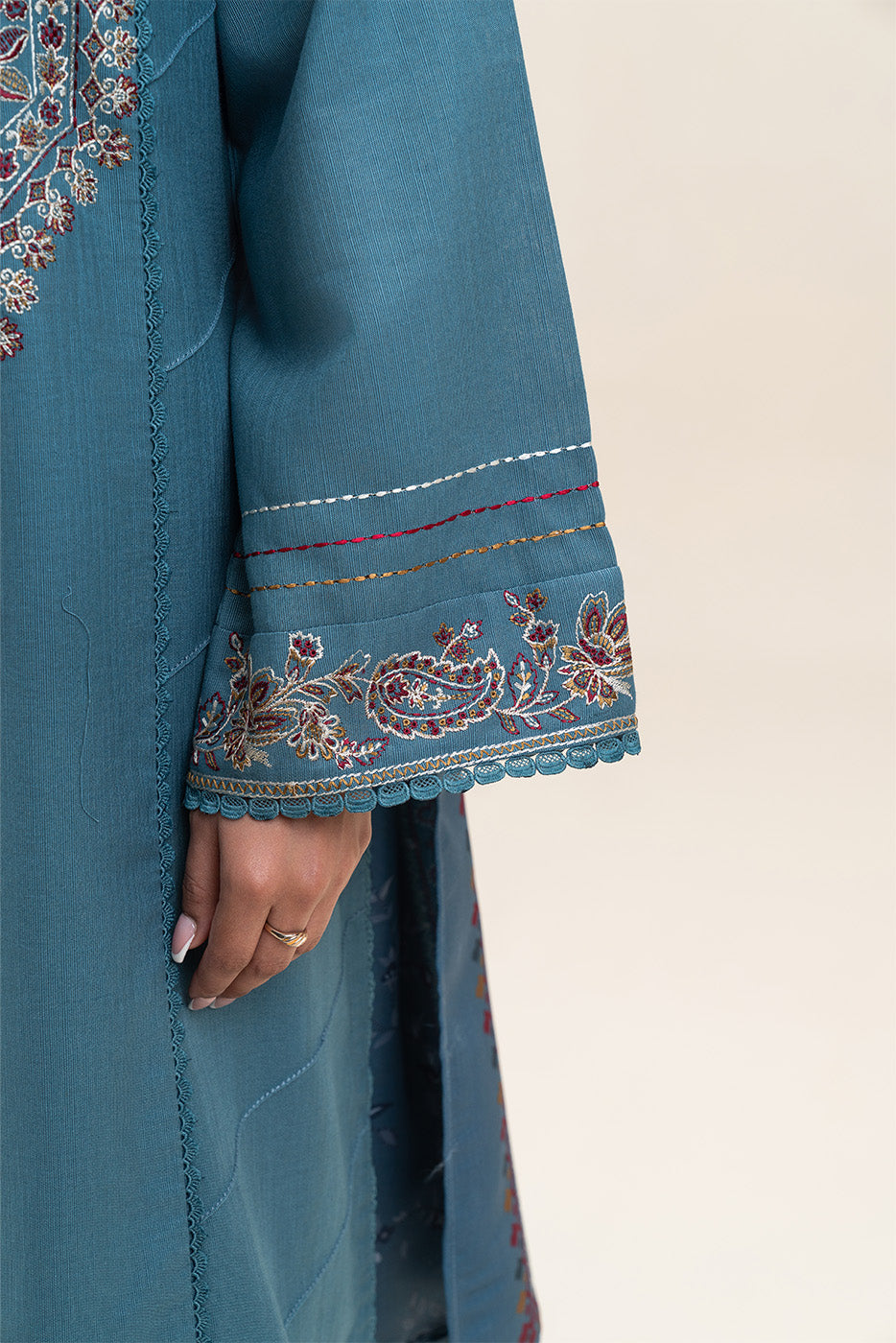 3 PIECE EMBROIDERED SLUB KHADDAR SUIT-SOFT ROUGE