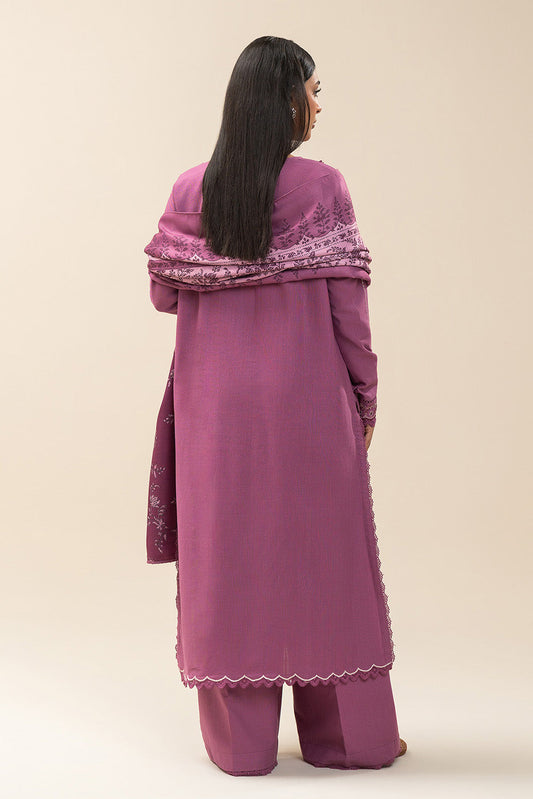 3 PIECE EMBROIDERED SLUB KHADDAR SUIT-OPERA MAUVE (UNSTITCHED)