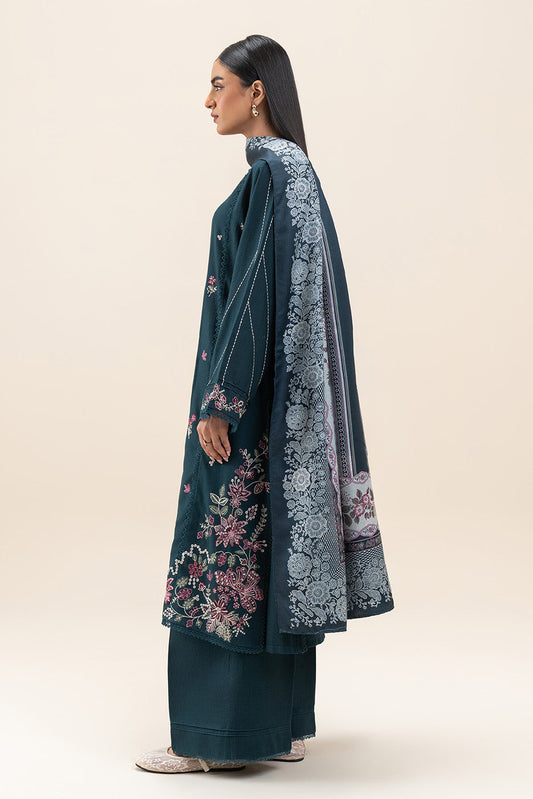 3 PIECE EMBROIDERED SLUB KHADDAR SUIT-VIVID BLUE