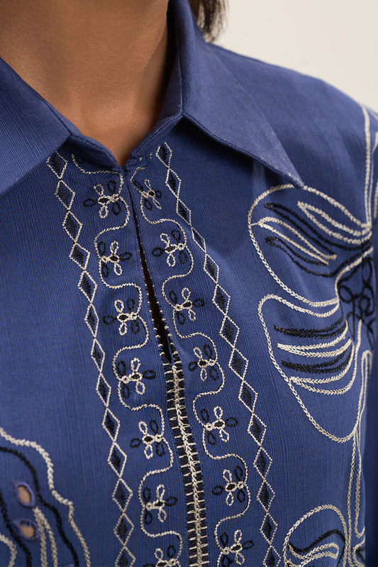 2 PIECE EMBROIDERED SLUB KHADDAR SUIT-MYSTICAL MARINE (UNSTITCHED)