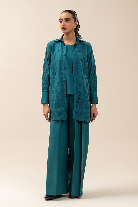 2 PIECE EMBROIDERED SLUB KHADDAR SUIT-TEAL HUES (UNSTITCHED)