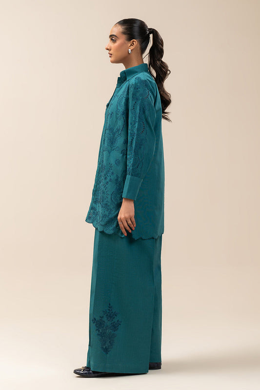 2 PIECE EMBROIDERED SLUB KHADDAR SUIT-TEAL HUES (UNSTITCHED)