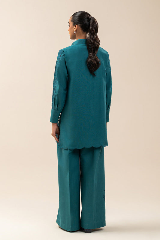 2 PIECE EMBROIDERED SLUB KHADDAR SUIT-TEAL HUES (UNSTITCHED)
