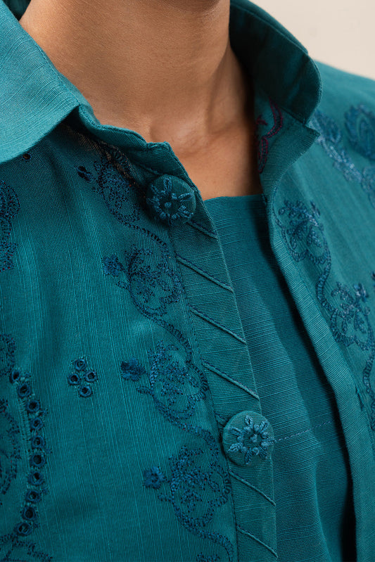 2 PIECE EMBROIDERED SLUB KHADDAR SUIT-TEAL HUES (UNSTITCHED)
