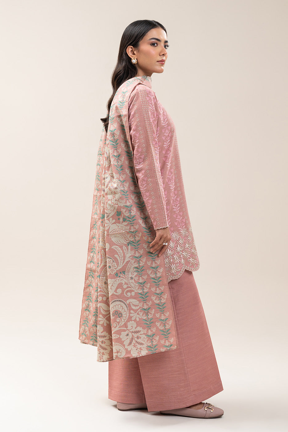 3 PIECE EMBROIDERED SLUB KHADDAR SUIT-DUTCH PINK (UNSTITCHED)