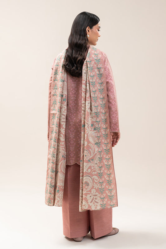 3 PIECE EMBROIDERED SLUB KHADDAR SUIT-DUTCH PINK (UNSTITCHED)