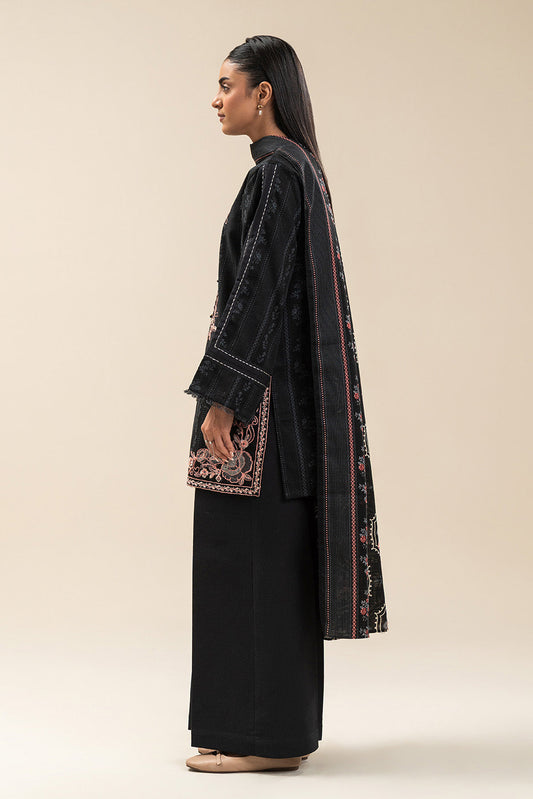 3 PIECE EMBROIDERED SLUB KHADDAR SUIT-SABLE CHARM (UNSTITCHED)