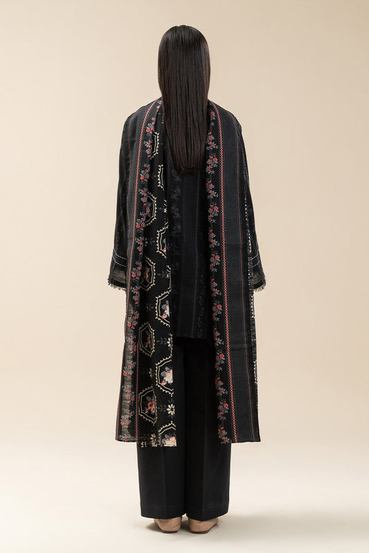 3 PIECE EMBROIDERED SLUB KHADDAR SUIT-SABLE CHARM (UNSTITCHED)