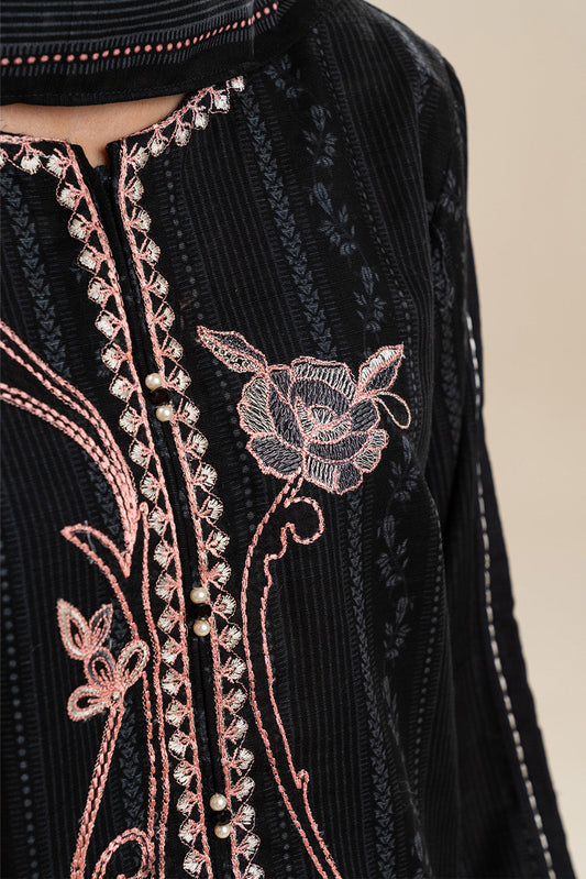 3 PIECE EMBROIDERED SLUB KHADDAR SUIT-SABLE CHARM (UNSTITCHED)