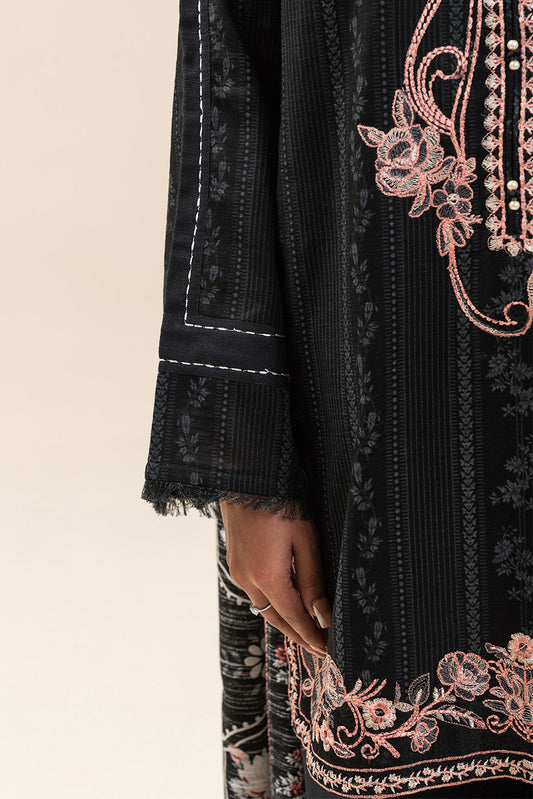 3 PIECE EMBROIDERED SLUB KHADDAR SUIT-SABLE CHARM (UNSTITCHED)