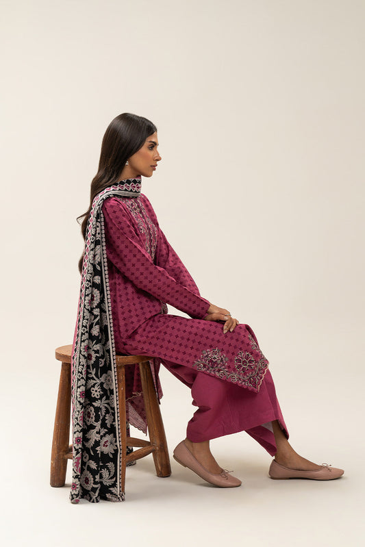 3 PIECE EMBROIDERED SLUB KHADDAR SUIT-CRIMSON EDGE (UNSTITCHED)