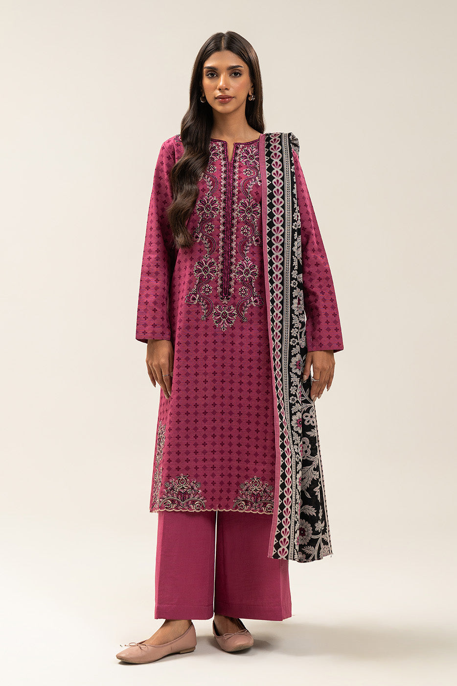 3 PIECE EMBROIDERED SLUB KHADDAR SUIT-CRIMSON EDGE (UNSTITCHED)
