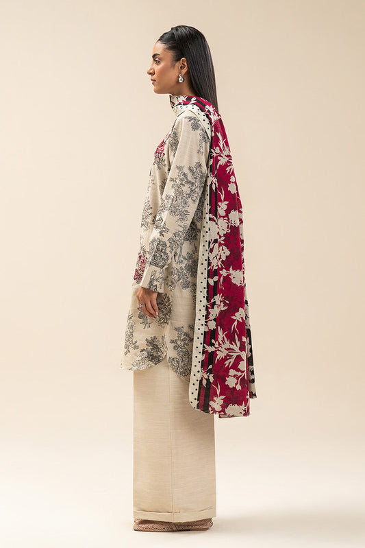 3 PIECE EMBROIDERED SLUB KHADDAR SUIT-IVORY ORCHID (UNSTITCHED)