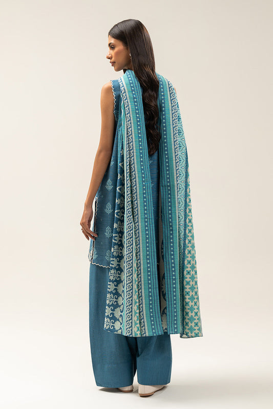 3 PIECE EMBROIDERED SLUB KHADDAR SUIT-COOL ROYALE (UNSTITCHED)