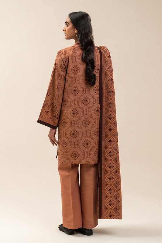 3 PIECE EMBROIDERED SLUB KHADDAR SUIT-BRONZE DUST (UNSTITCHED)