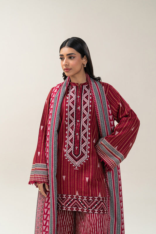 3 PIECE EMBROIDERED KHADDI JQ SUIT-GARNET BLISS (UNSTITCHED)