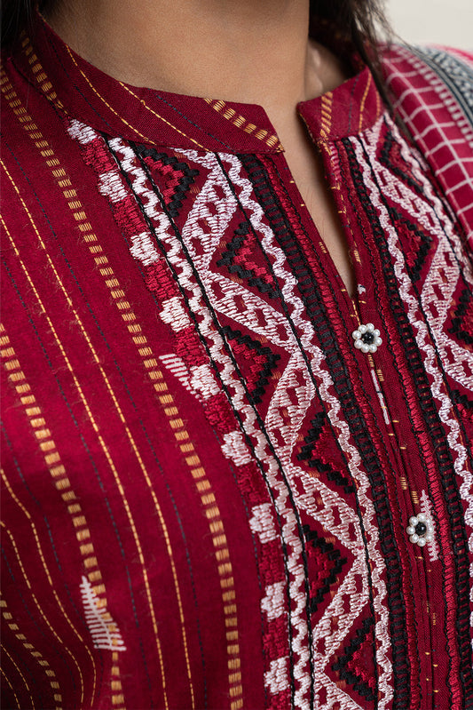 3 PIECE EMBROIDERED KHADDI JQ SUIT-GARNET BLISS (UNSTITCHED)