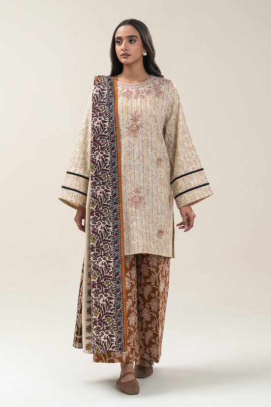 3 PIECE EMBROIDERED KHADDI JQ SUIT-HAZEL WOOD (UNSTITCHED)