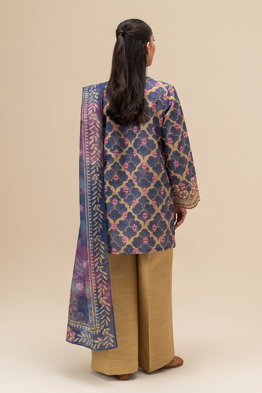 3 PIECE EMBROIDERED SLUB KHADDAR SUIT-COBALT BLOOM (UNSTITCHED)